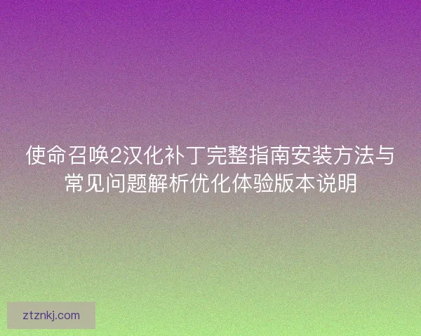 使命召唤2汉化补丁完整指南安装方法与常见问题解析优化体验版本说明